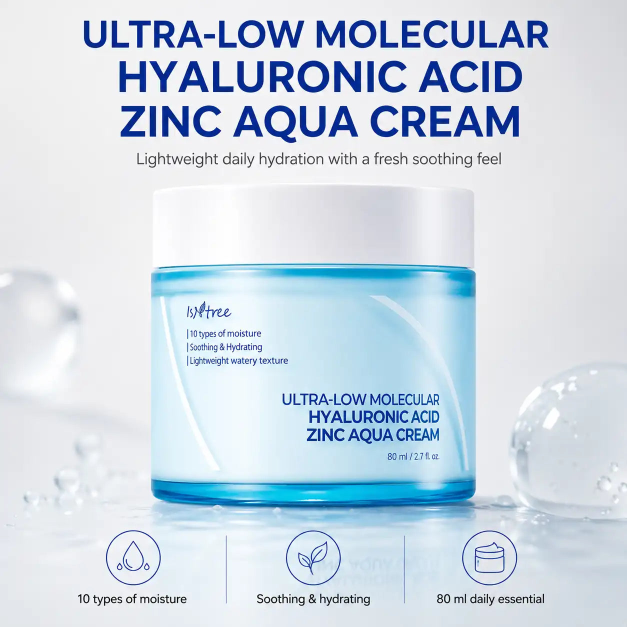 Isntree Ultra Low Molecular Hyaluronic Acid Zinc Aqua Cream 80ml