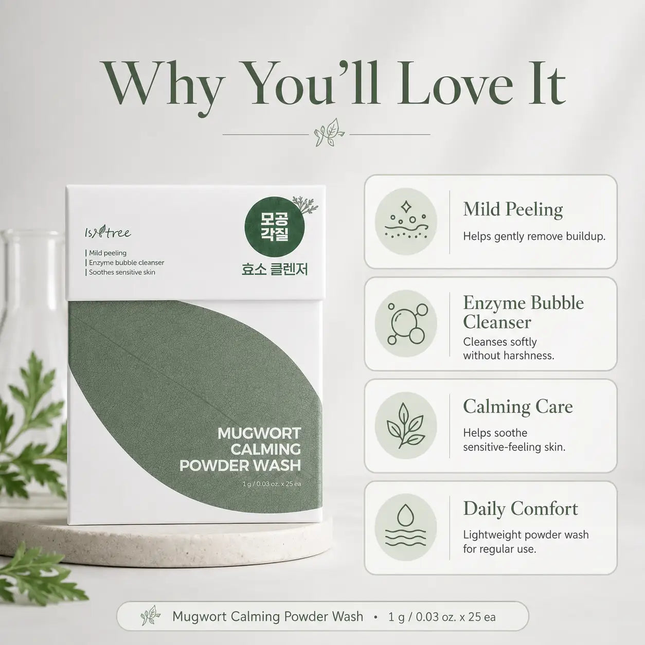 Isntree Mugwort Calming Powder Wash 25 x 1g Sachets