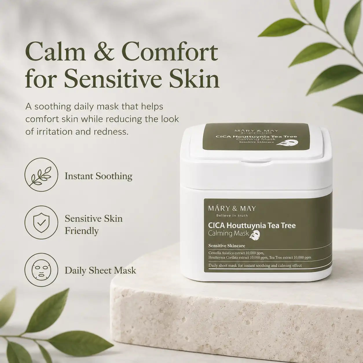 Mary&May CICA Houttuynia Cordata Tea Tree Calming Mask Pack 30 Sheets