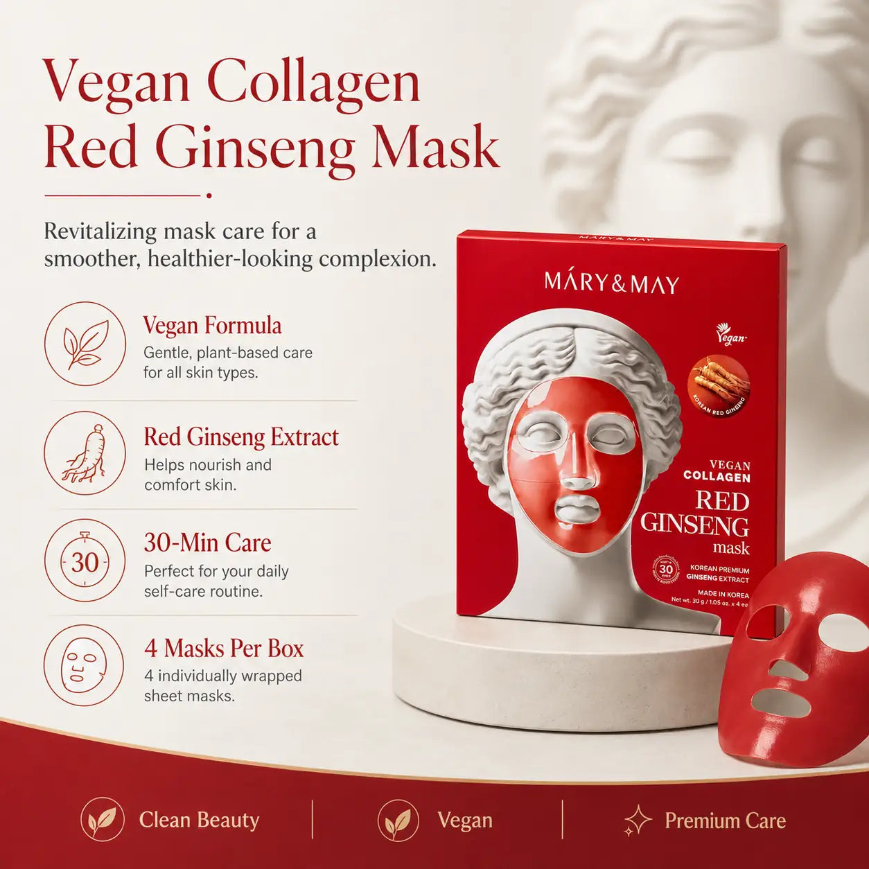 Mary&May Vegan Collagen Red Ginseng Mask ( x4) 30g 30g x4