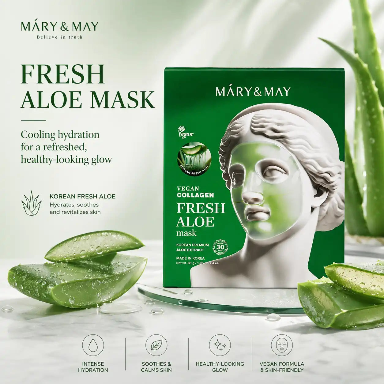 Mary&May Vegan Collagen Fresh Aloe Mask 30g x4