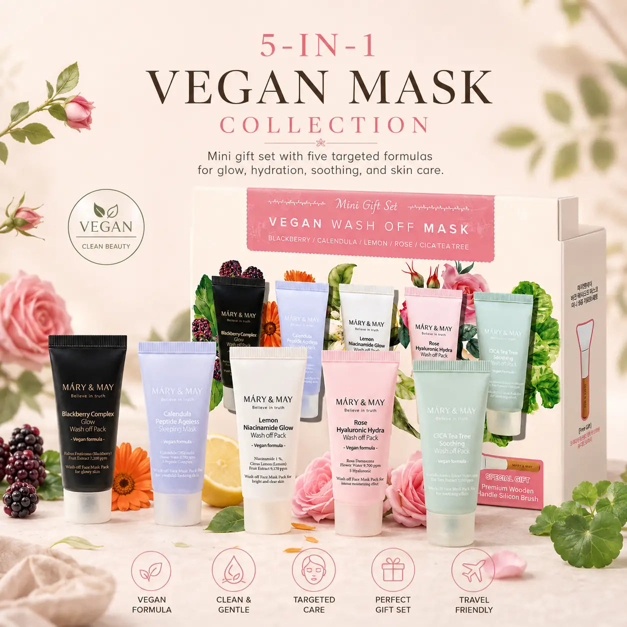 Mary&May Vegan Wash Off Mask Mini Gift Set ( x5) 30g 30g x5