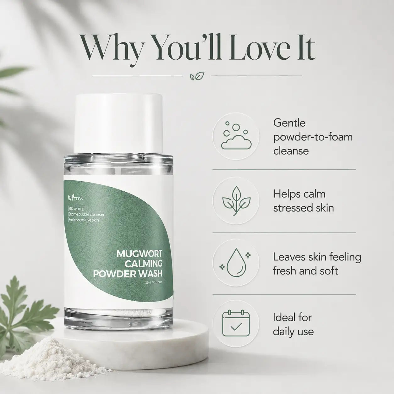 Isntree Mugwort Calming Powder Wash 15g