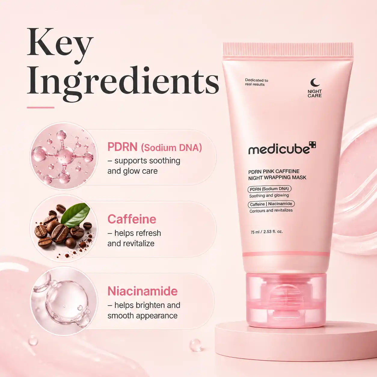 Medicube PDRN Pink Caffeine Overnight Wrapping Mask 75ml