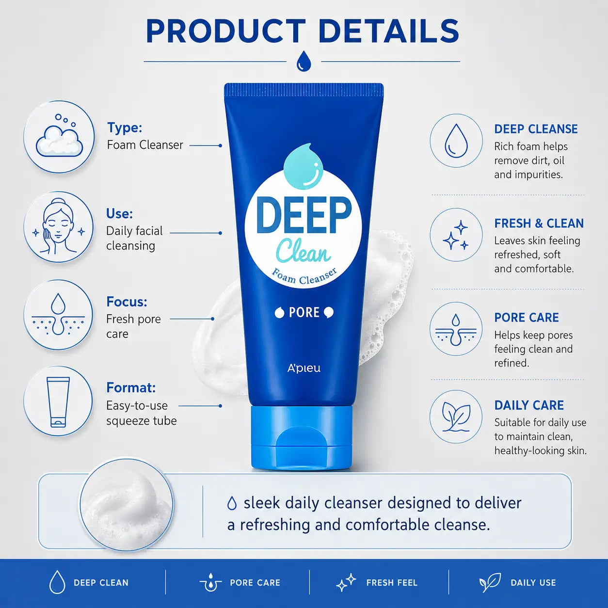 A'pieu Deep Clean Foam Cleanser [Pore] 130ml