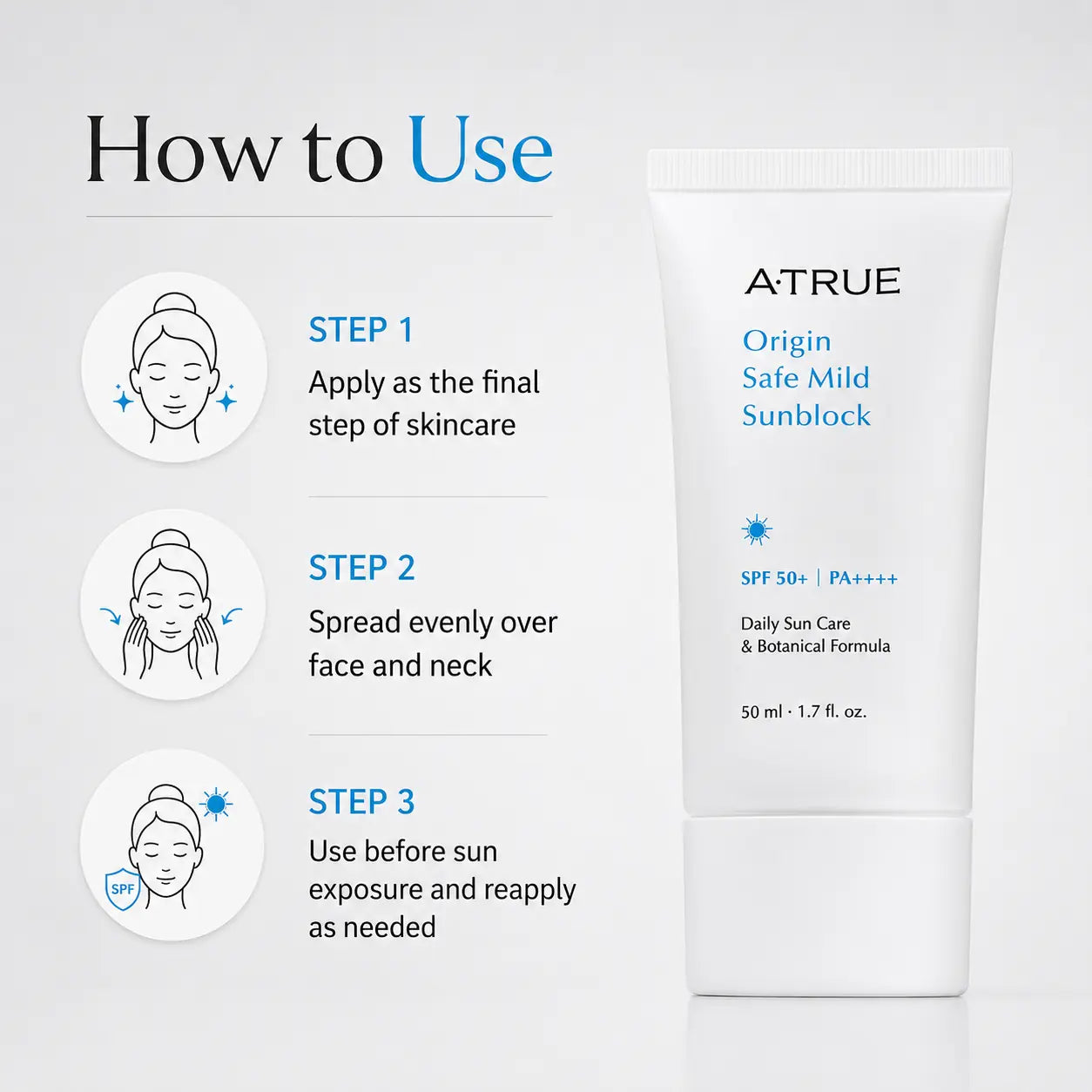 Atrue Origin Safe Mild Sunblock SPF50+ PA++++ 50g