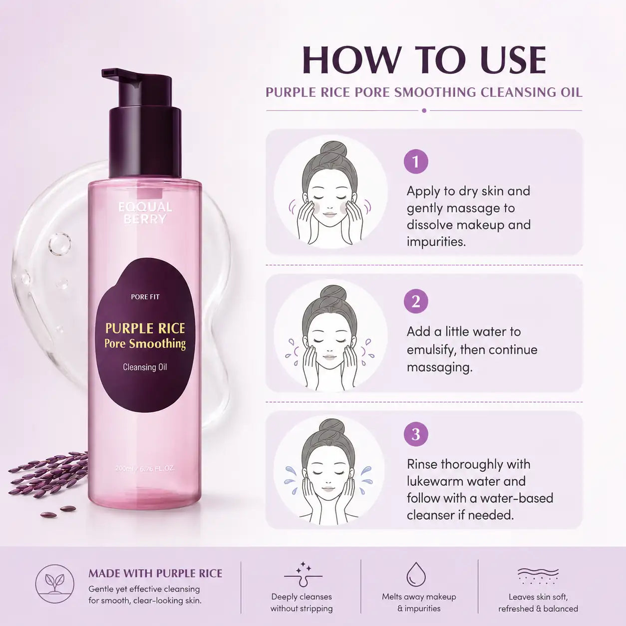 EQQUALBERRY Purple Rice Pore Smoothing Cleansing Oil 200ml