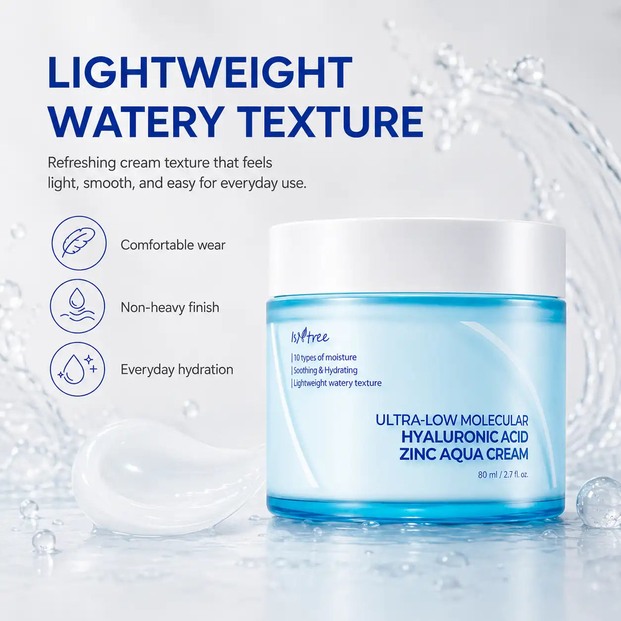 Isntree Ultra Low Molecular Hyaluronic Acid Zinc Aqua Cream 80ml
