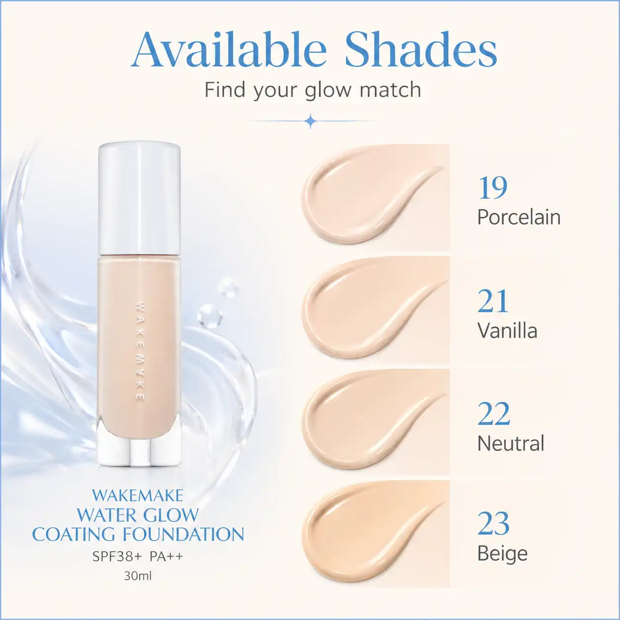 WAKEMAKE Water Glow Coating Foundation SPF38+ 30ml