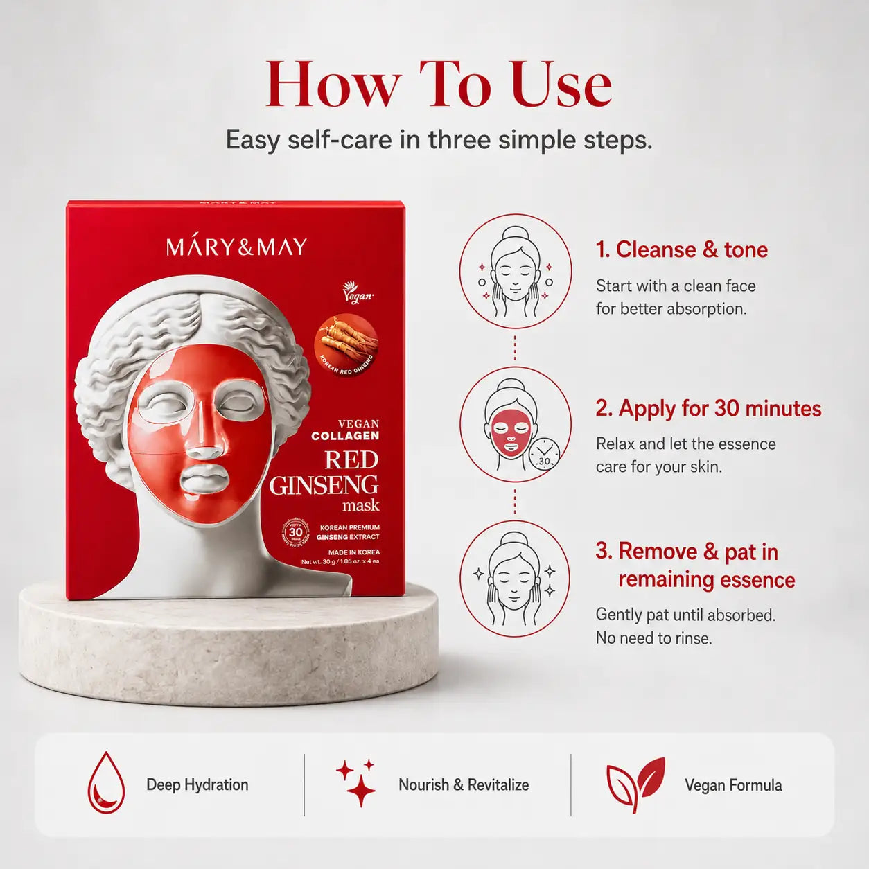 Mary&May Vegan Collagen Red Ginseng Mask ( x4) 30g 30g x4