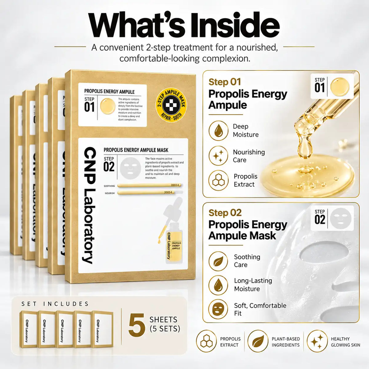 CNP Laboratory 2 Step Propolis Energy Active Ampule Mask ( ) 5 Sheets