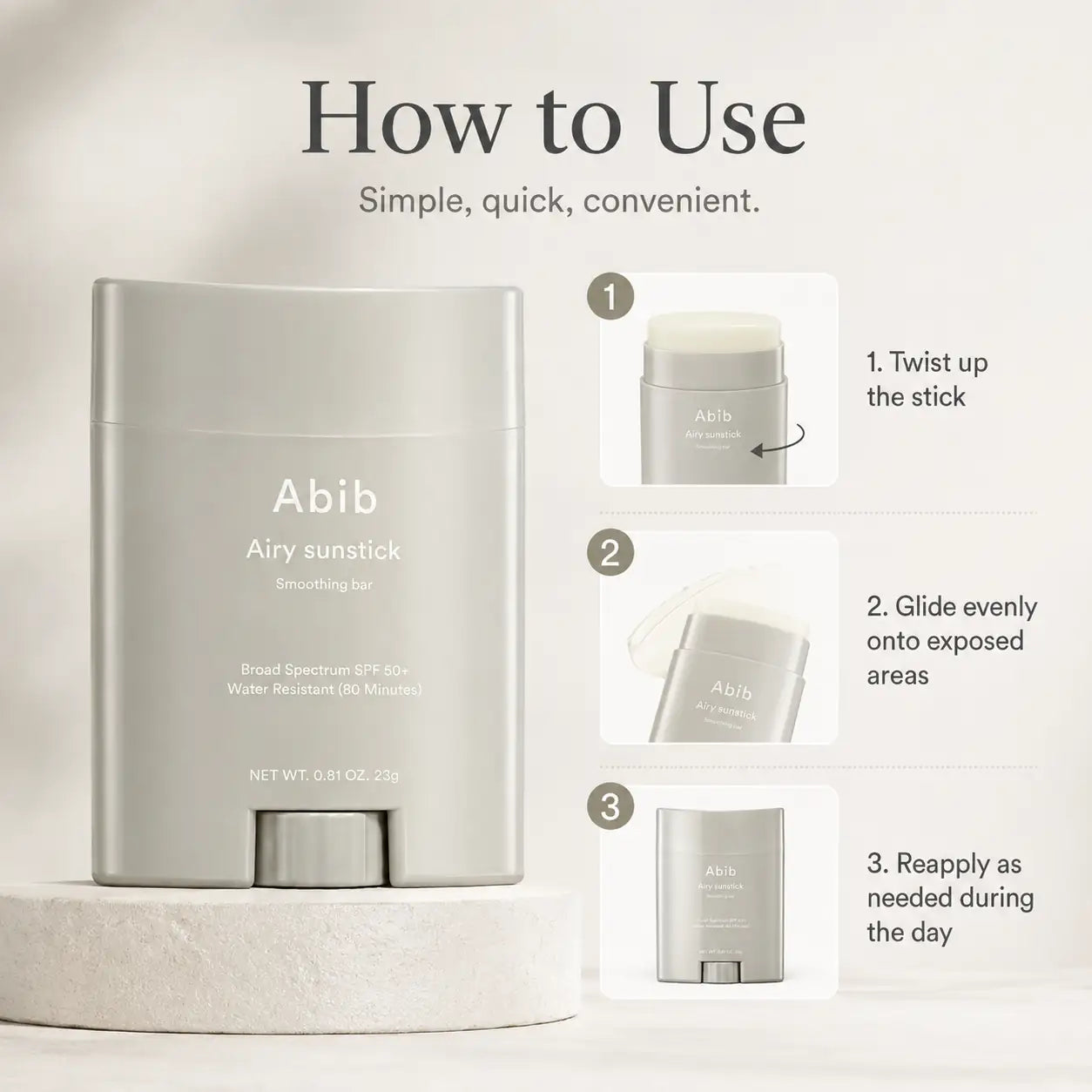 Abib Airy Sunstick Smoothing Bar SPF50+ PA++++ 23g