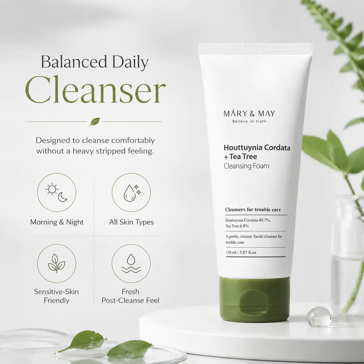 Mary&May Houttuynia Cordata + Tea Tree Cleansing Foam 150ml