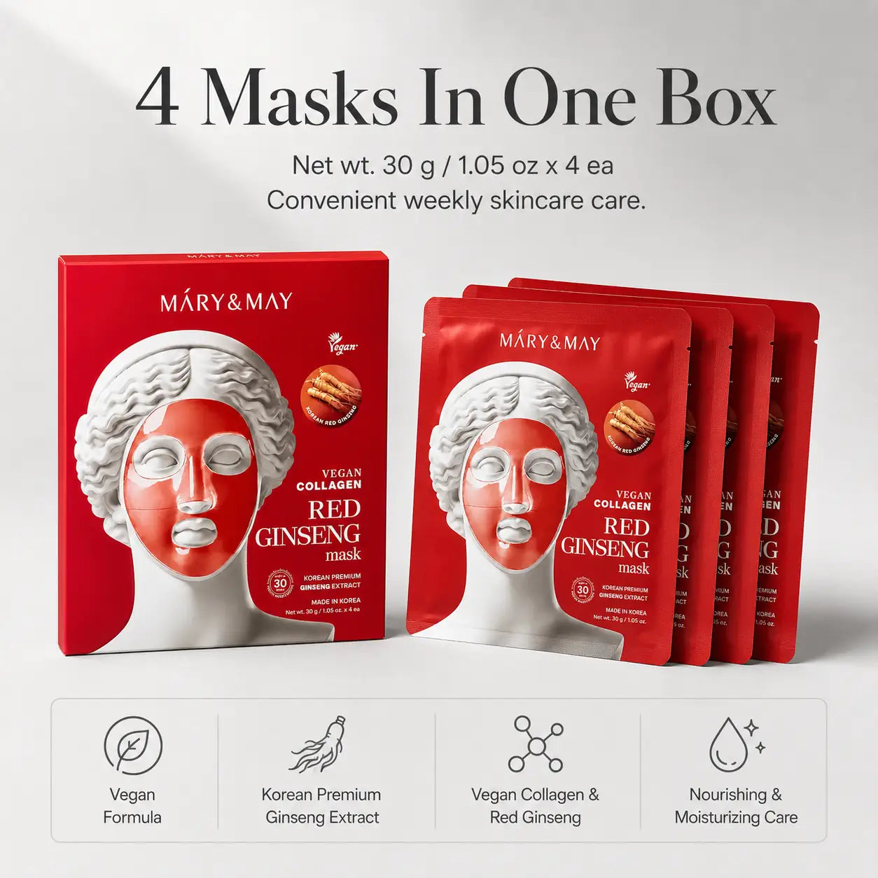 Mary&May Vegan Collagen Red Ginseng Mask ( x4) 30g 30g x4