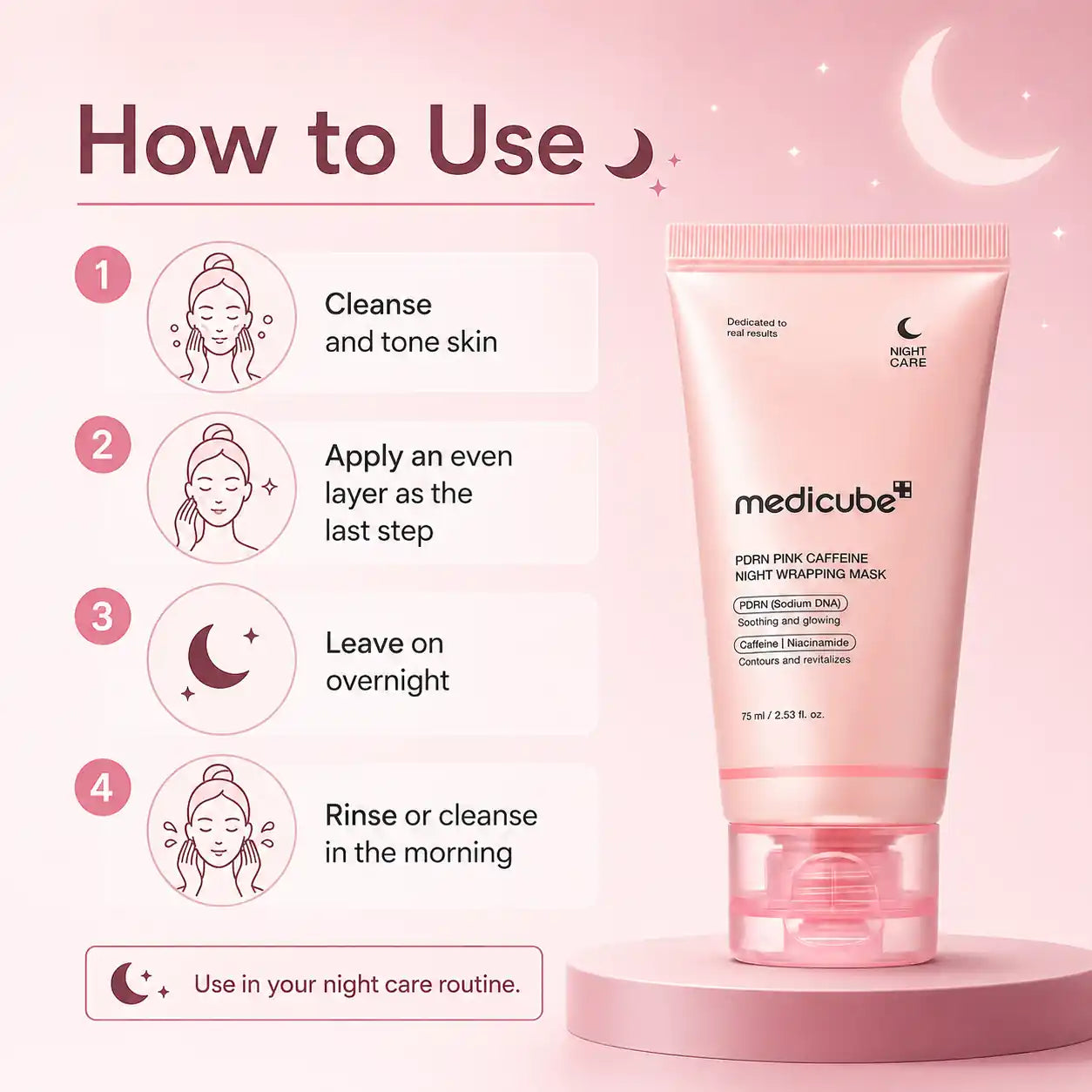 Medicube PDRN Pink Caffeine Overnight Wrapping Mask 75ml