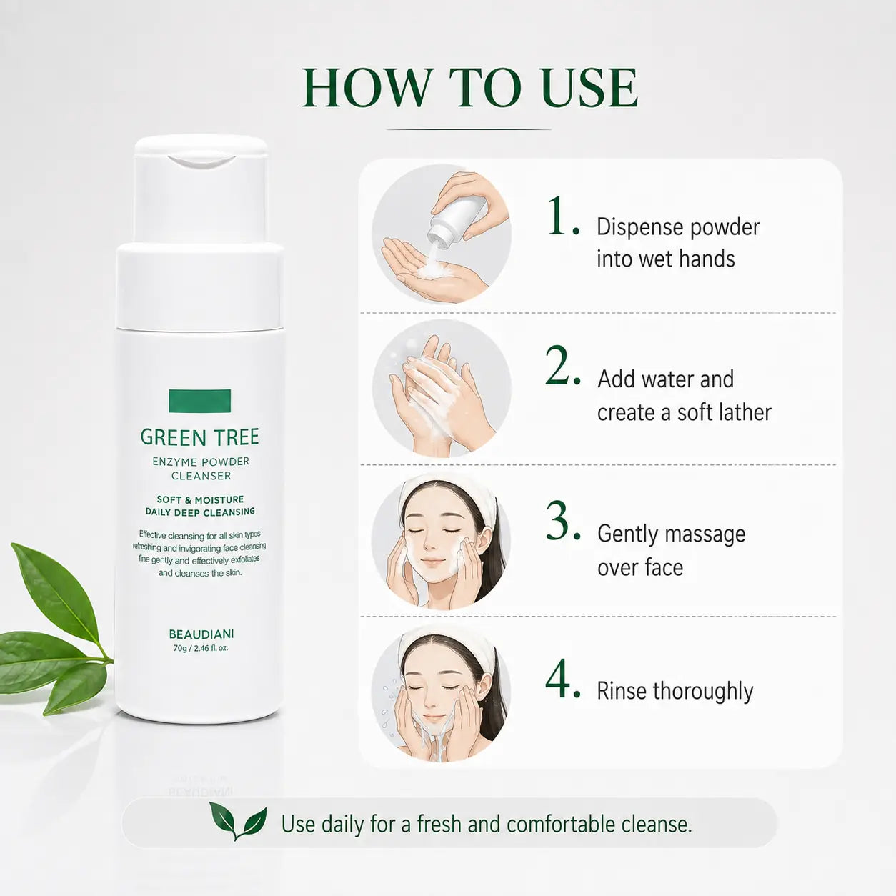 BEAUDIANI Green Tree Enzyme Powder Cleanser Base 70g