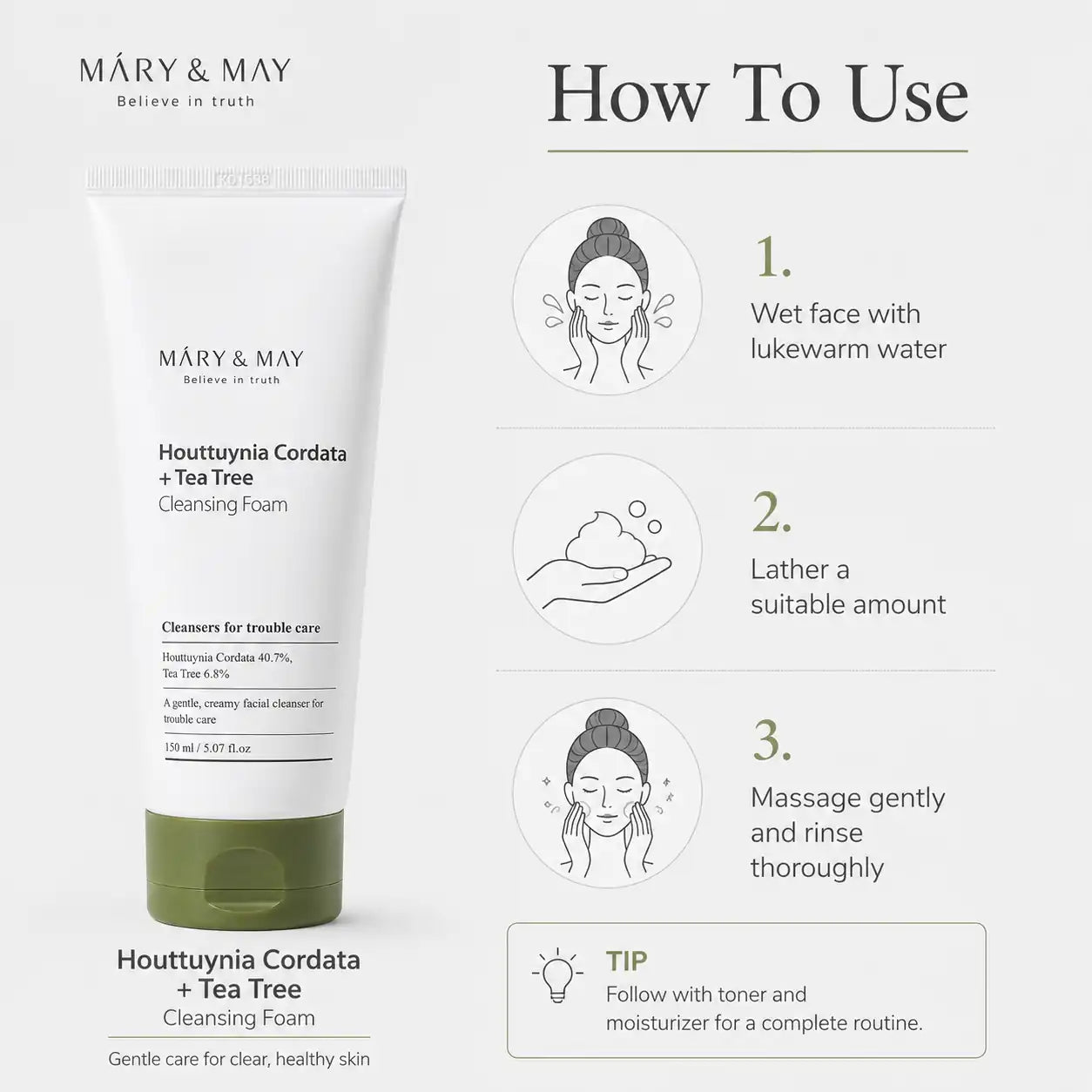 Mary&May Houttuynia Cordata + Tea Tree Cleansing Foam 150ml
