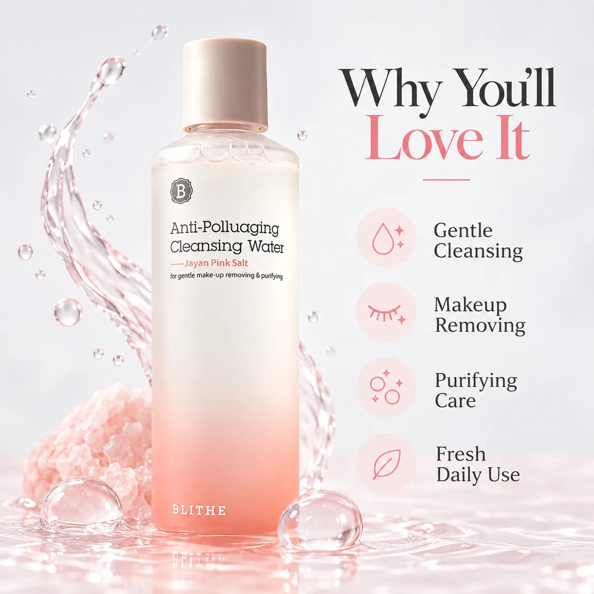BLITHE Anti Polluaging Cleansing Water Himalayan Pink Salt 250ml