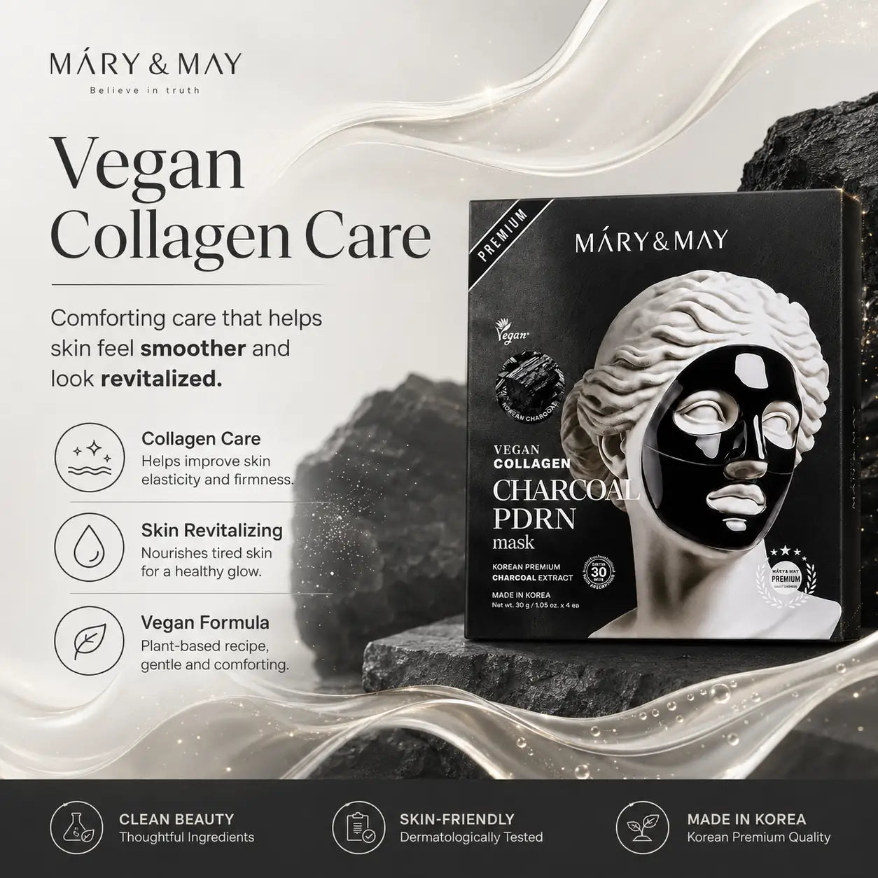 Mary&May Vegan Collagen Charcoal PDRN Mask ( x4) 30g 30g x4