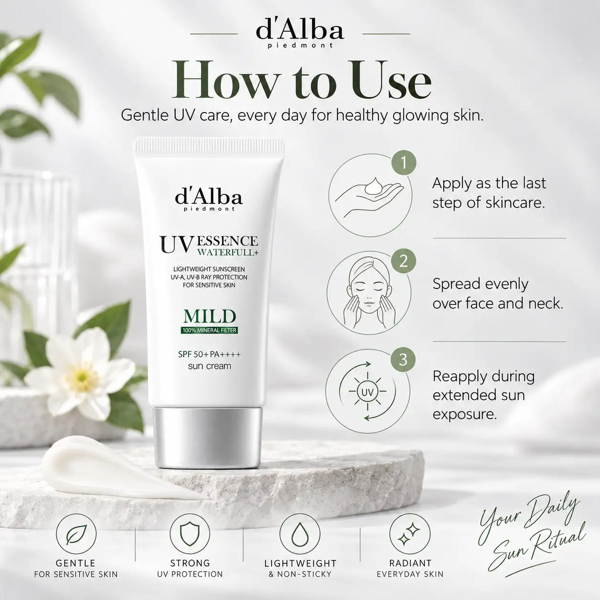 d'Alba Waterfull Mild Sun Cream SPF50+, PA++++ 50ml