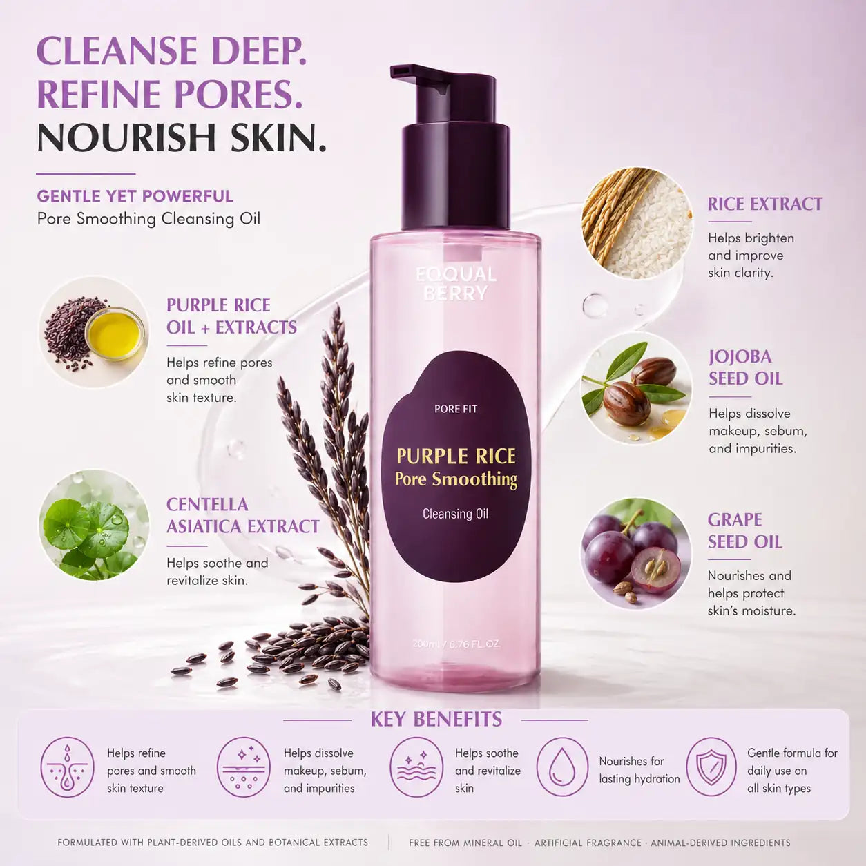 EQQUALBERRY Purple Rice Pore Smoothing Cleansing Oil 200ml