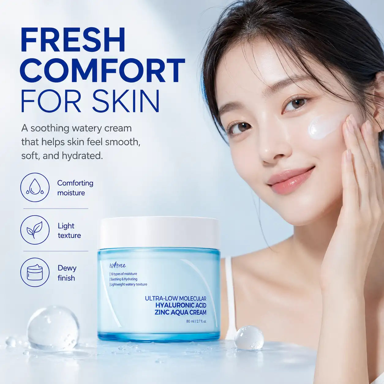 Isntree Ultra Low Molecular Hyaluronic Acid Zinc Aqua Cream 80ml