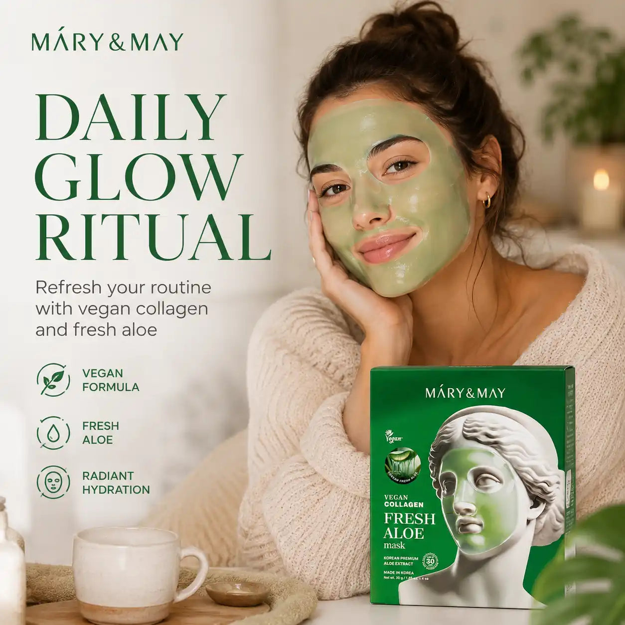 Mary&May Vegan Collagen Fresh Aloe Mask 30g x4