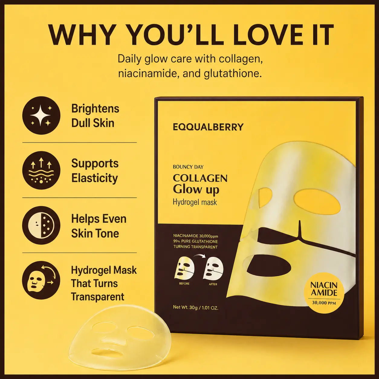 EQQUALBERRY Collagen Glow Up Hydrogel Mask 30g 1pc