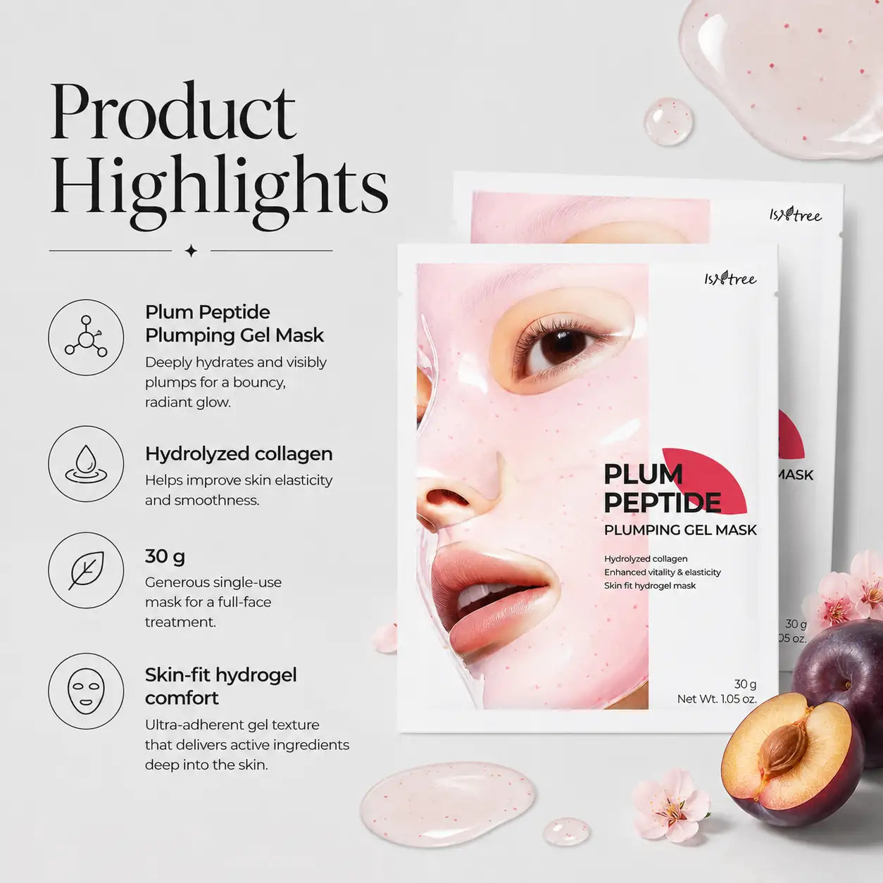 Isntree Plum Peptide Plumping Gel Mask x4 30g