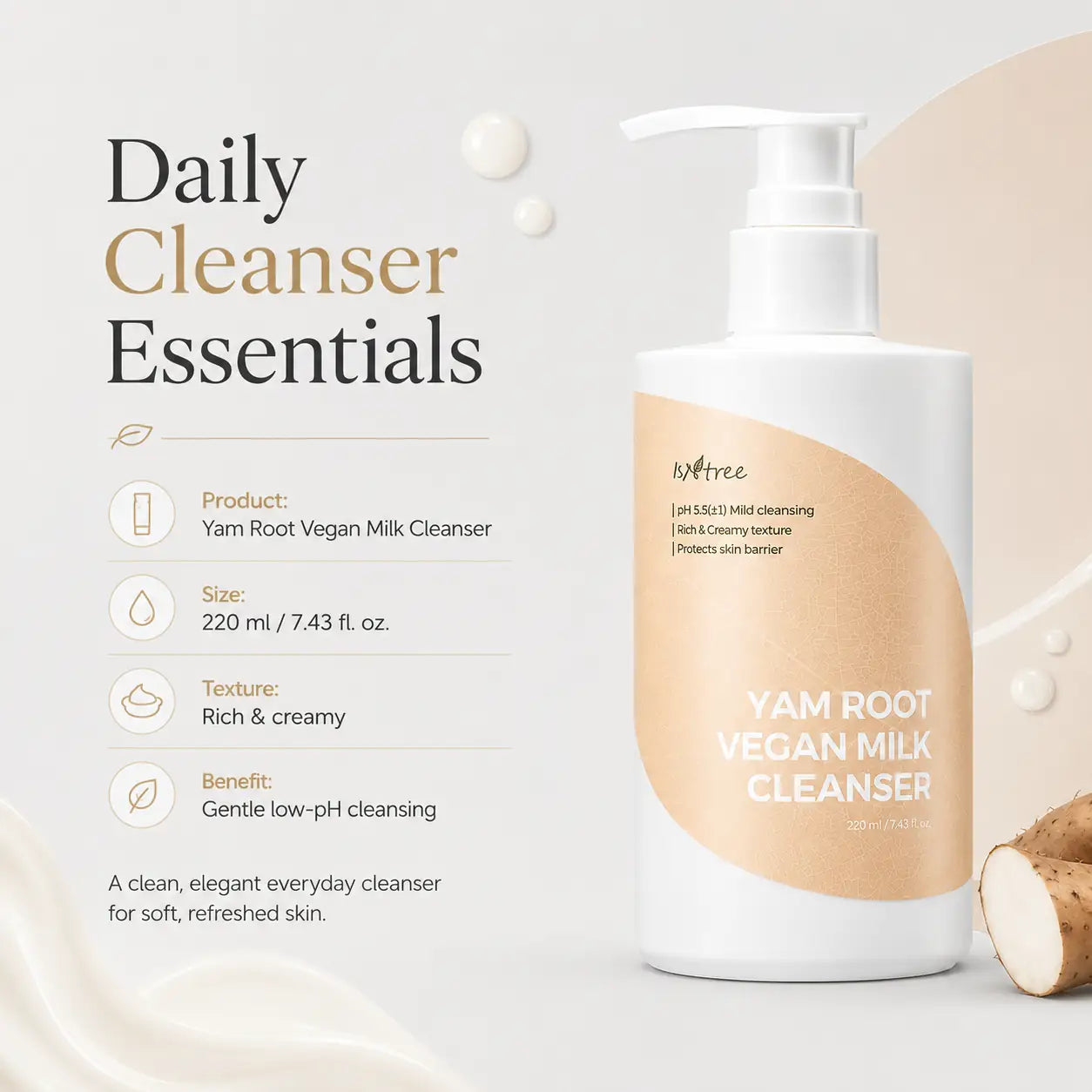 Isntree Yam Root Vegan Milk Cleanser 220ml