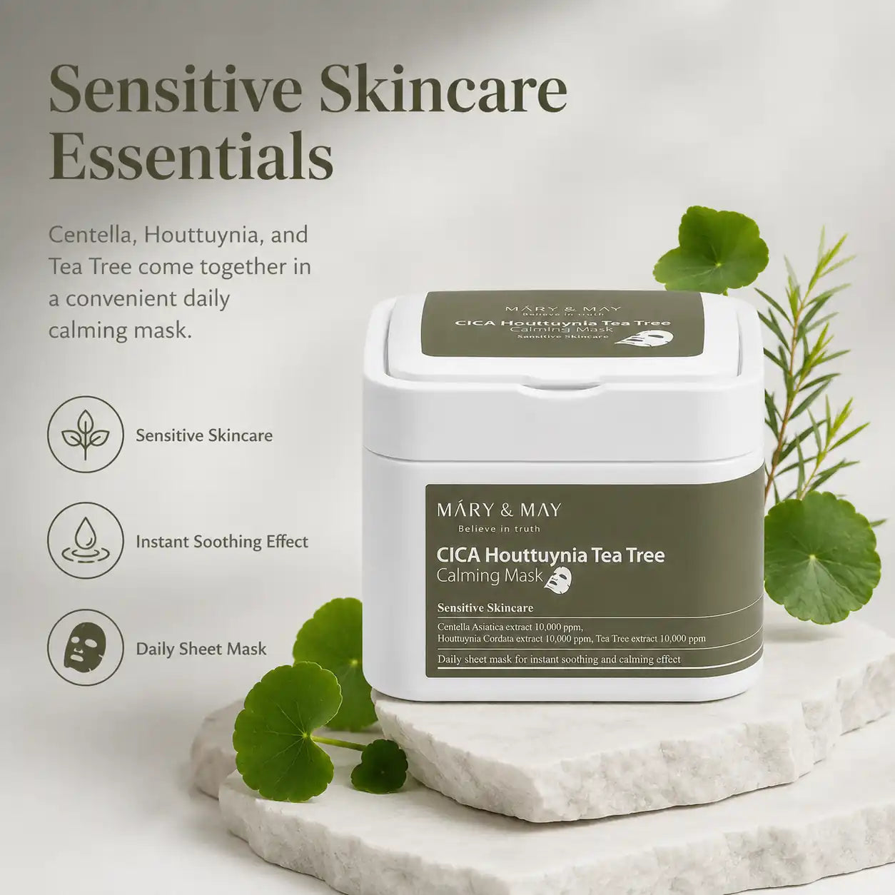 Mary&May CICA Houttuynia Cordata Tea Tree Calming Mask Pack 30 Sheets