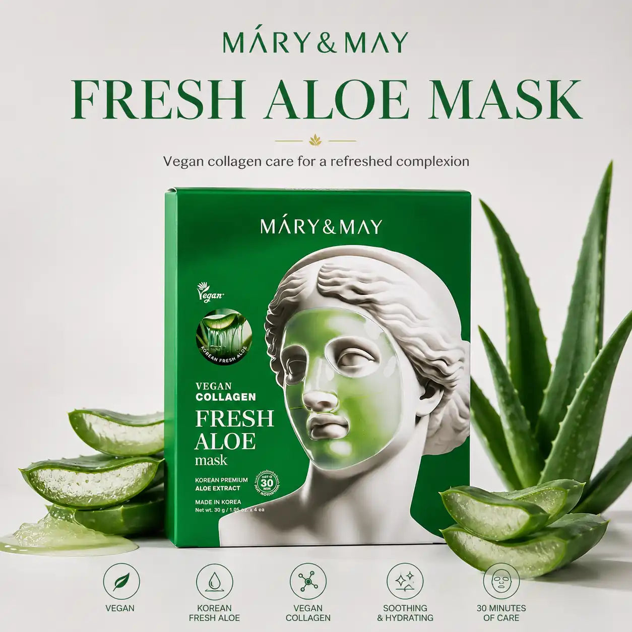 Mary&May Vegan Collagen Fresh Aloe Mask 30g x4