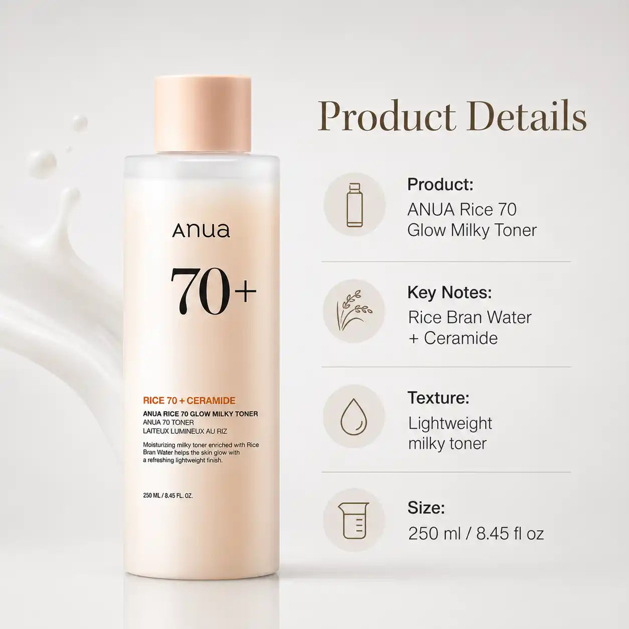 ANUA Rice 70% Glow Milky Toner 250ml