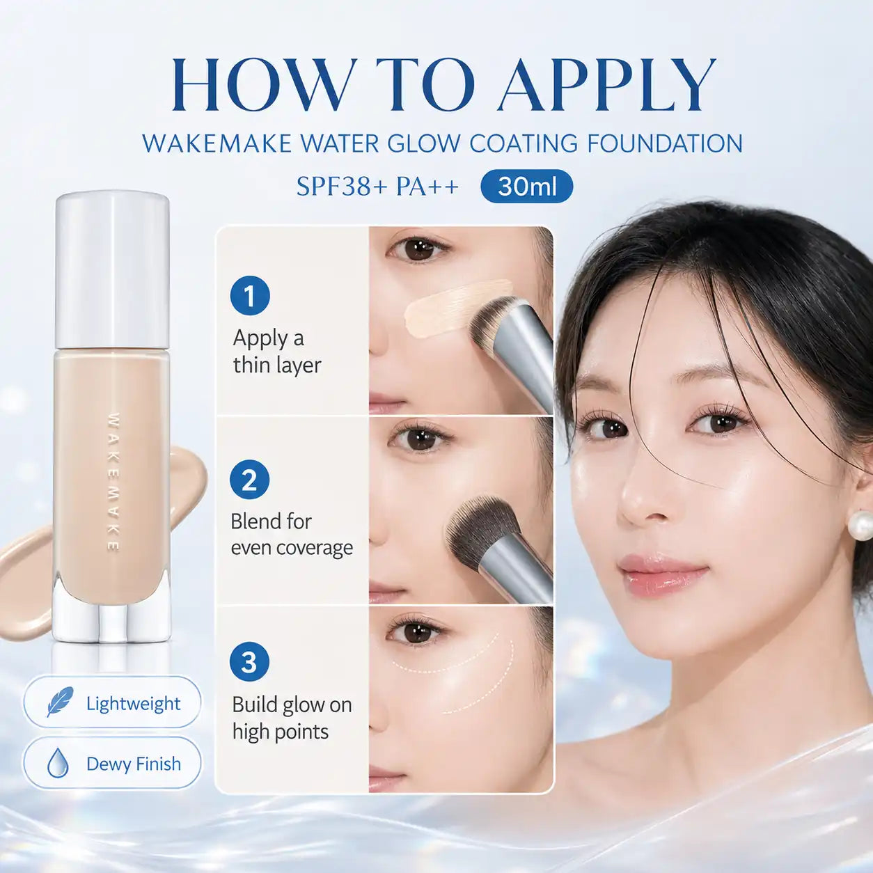 WAKEMAKE Water Glow Coating Foundation SPF38+ 30ml