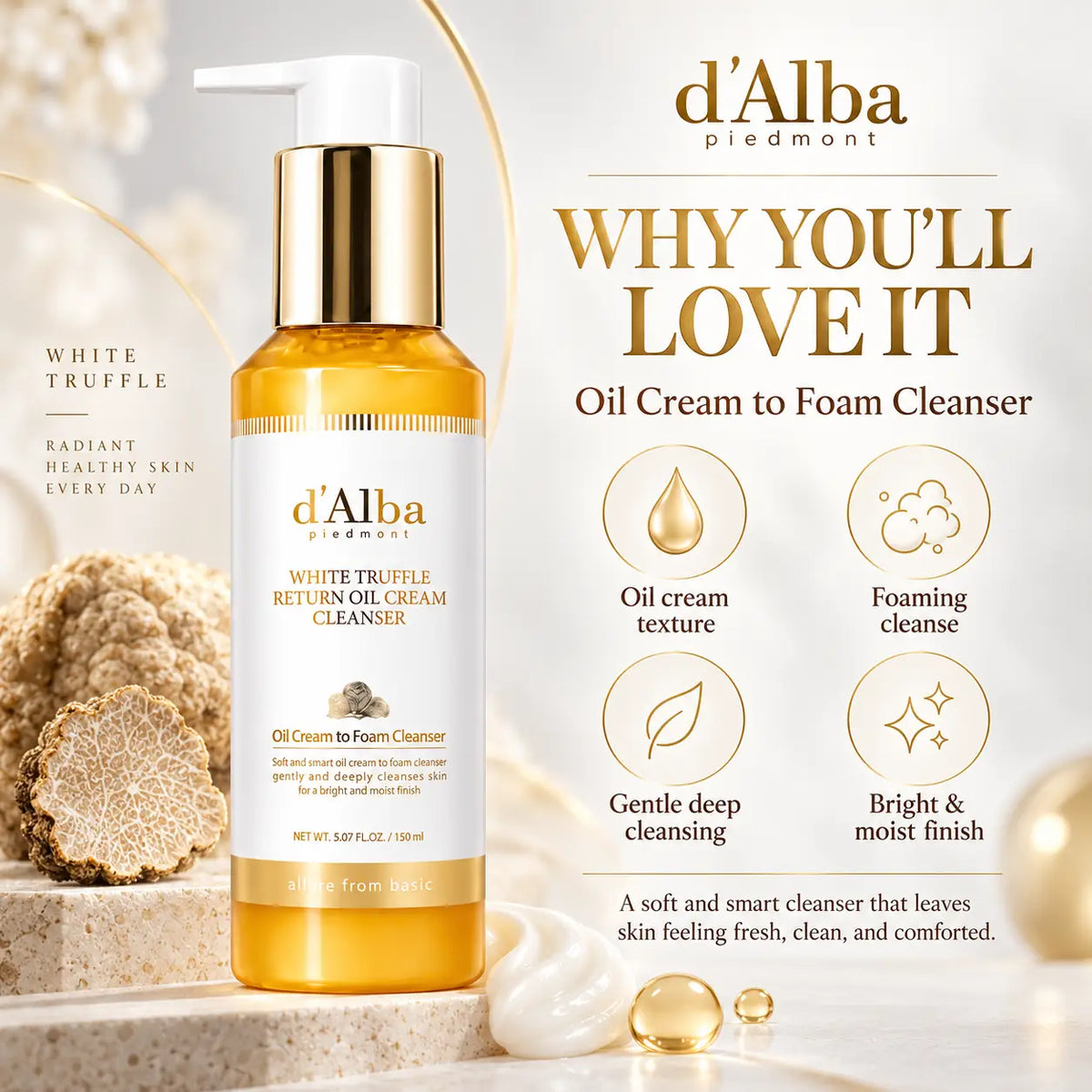 d'Alba White Truffle Return Oil Cream Cleanser 150ml