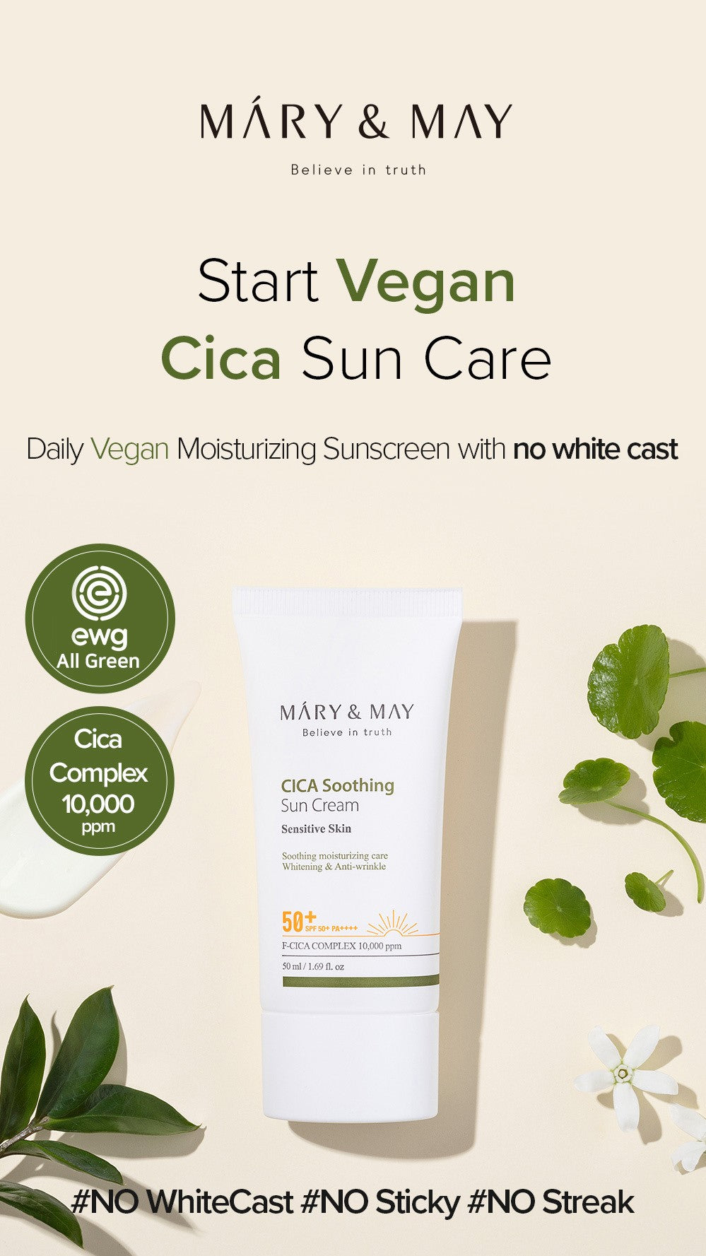 Mary&May CICA Soothing Sun Cream SPF50+ PA++++ 50ml Korean sunscreen product image