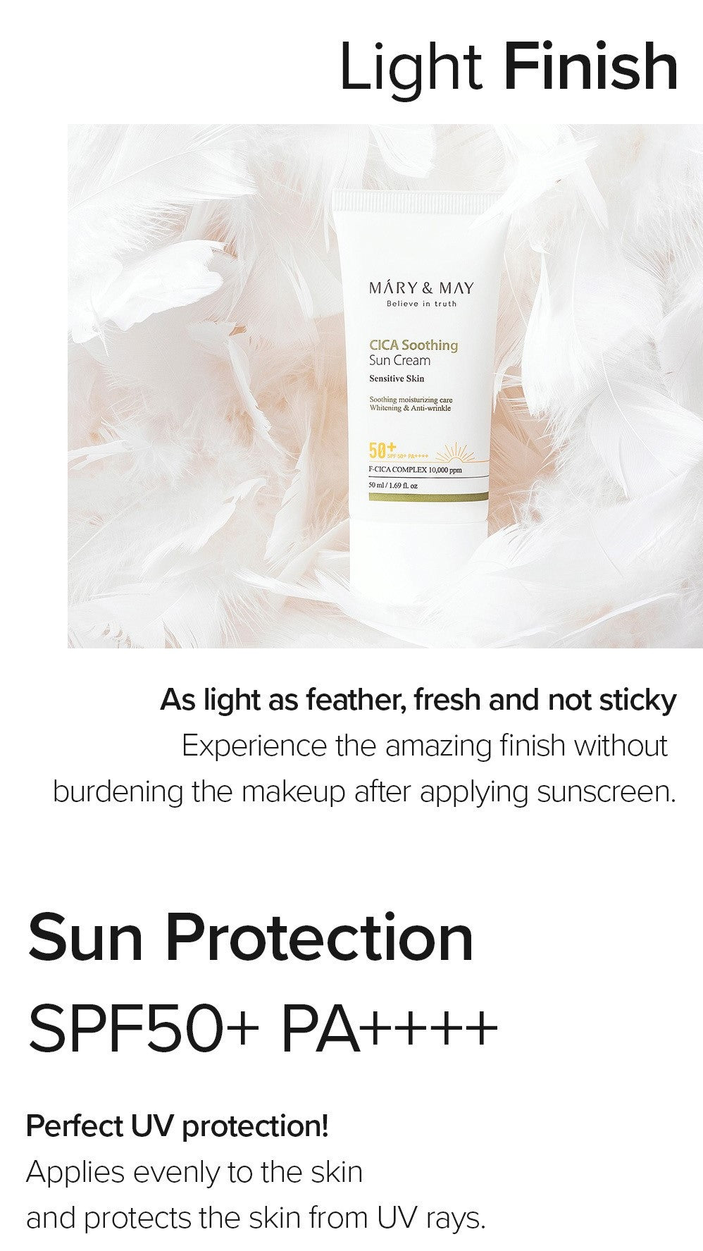 Mary&May CICA Soothing Sun Cream SPF50+ PA++++ 50ml Korean sunscreen product image