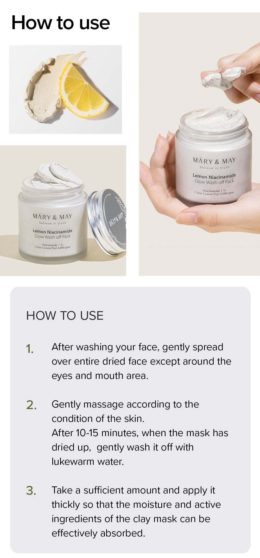 Mary&May Lemon Niacinamide Glow Wash Off Pack 125g Korean skincare product image