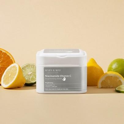 Mary&May Niacinamide Vitamin C Brightening Mask box open showing stacked sachets