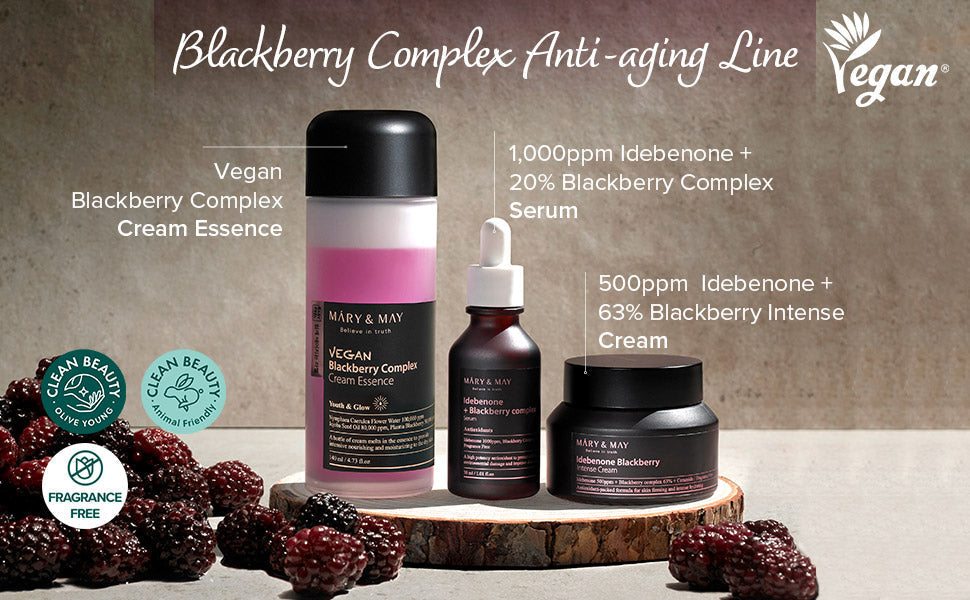 Mary&May Blackberry Essence Miniature full packaging set on counter
