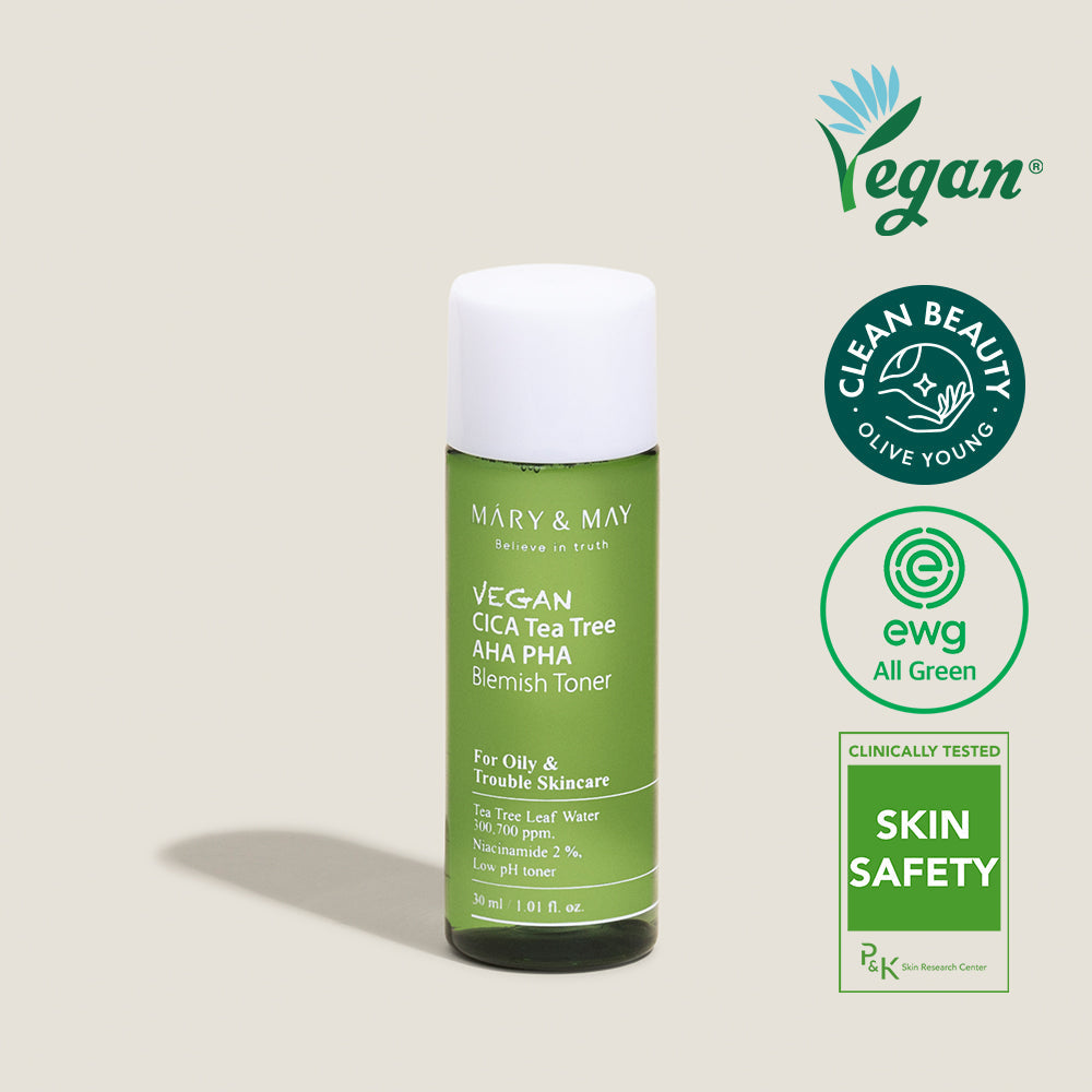 Mary&May Cica Tea Tree Toner packaging box with ingredient panel