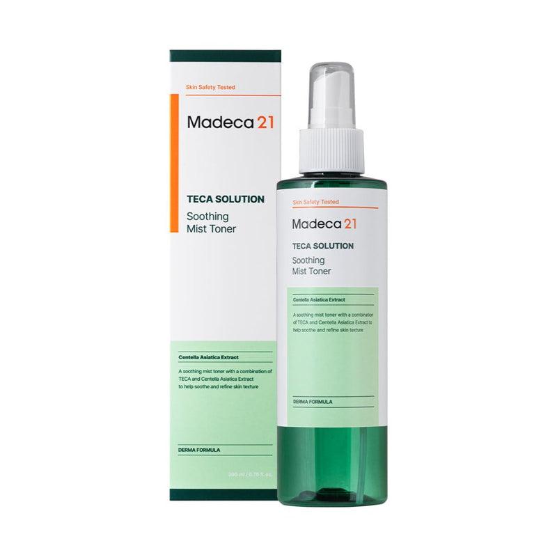 Madeca21 Soothing Mist Toner held at arm's length before spraying