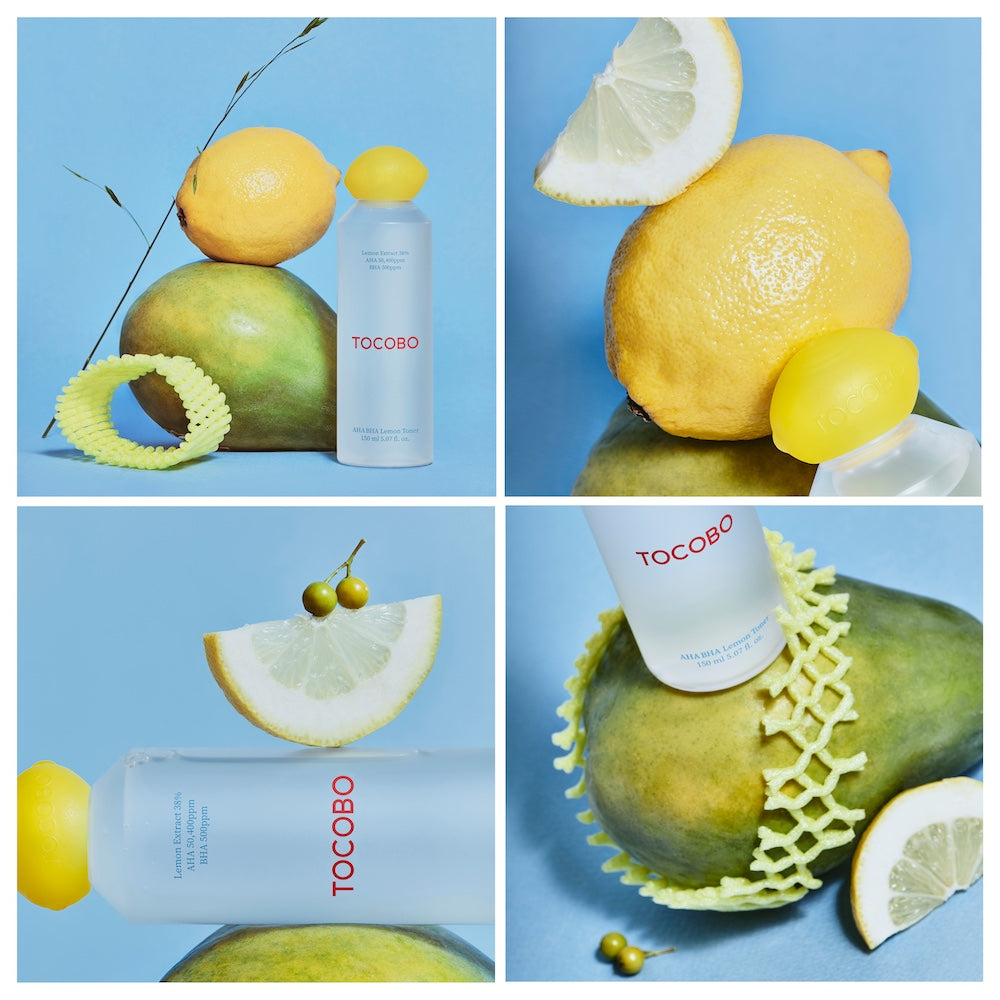 Lemon toner bottle displayed on light background