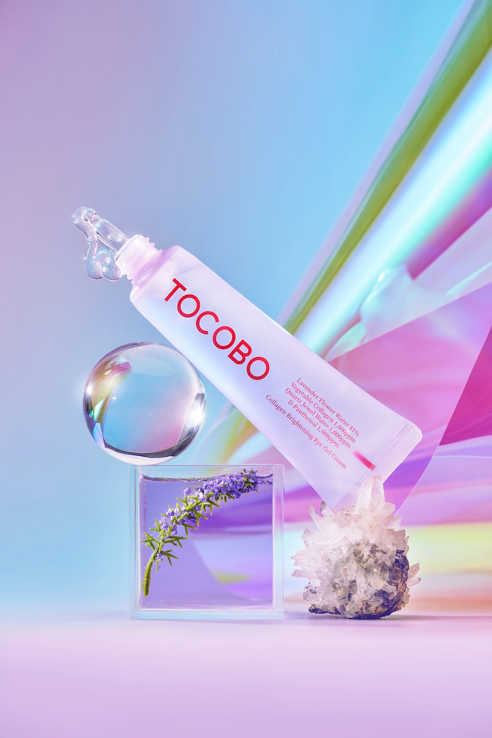 Eye cream tube standing on shelf
