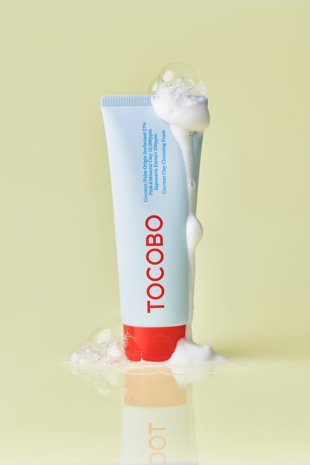 TOCOBO logo close-up on cleansing foam tube