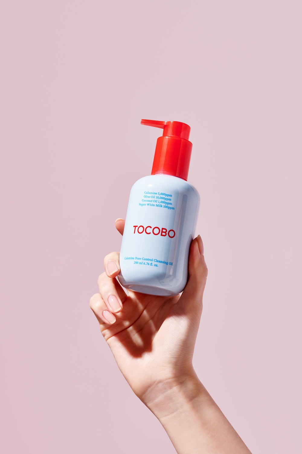 TOCOBO logo close-up on cleansing oil bottle