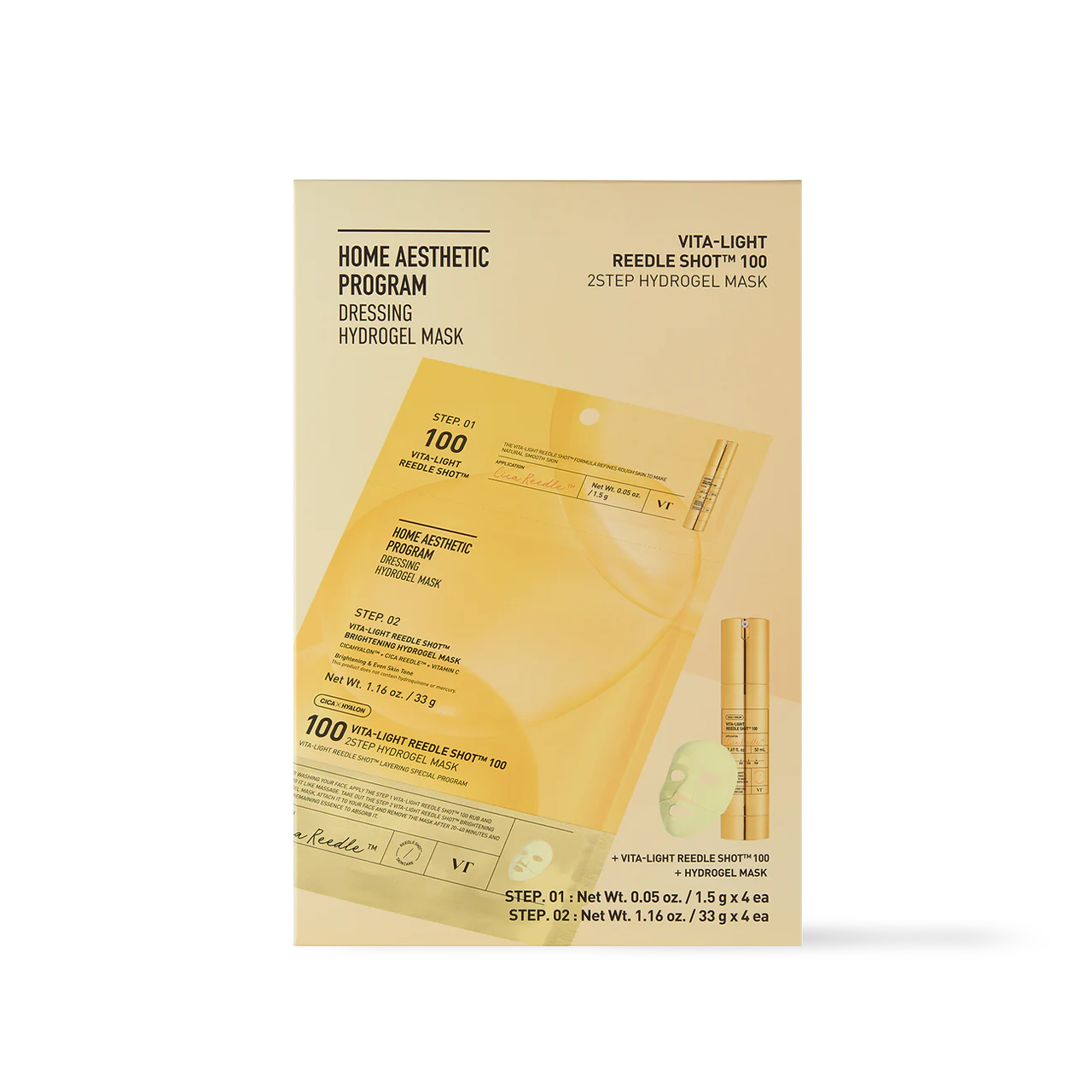 VT Cosmetics Vita Light Reedle Shot 100 2STEP Hydrogel Mask 4ea Korean ampoule product image