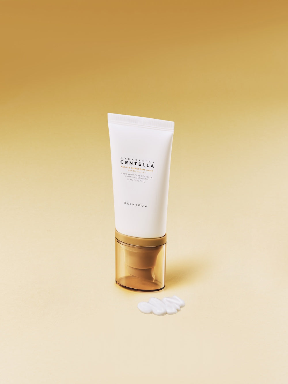 Sun serum pump mid-press dispensing product into a palm