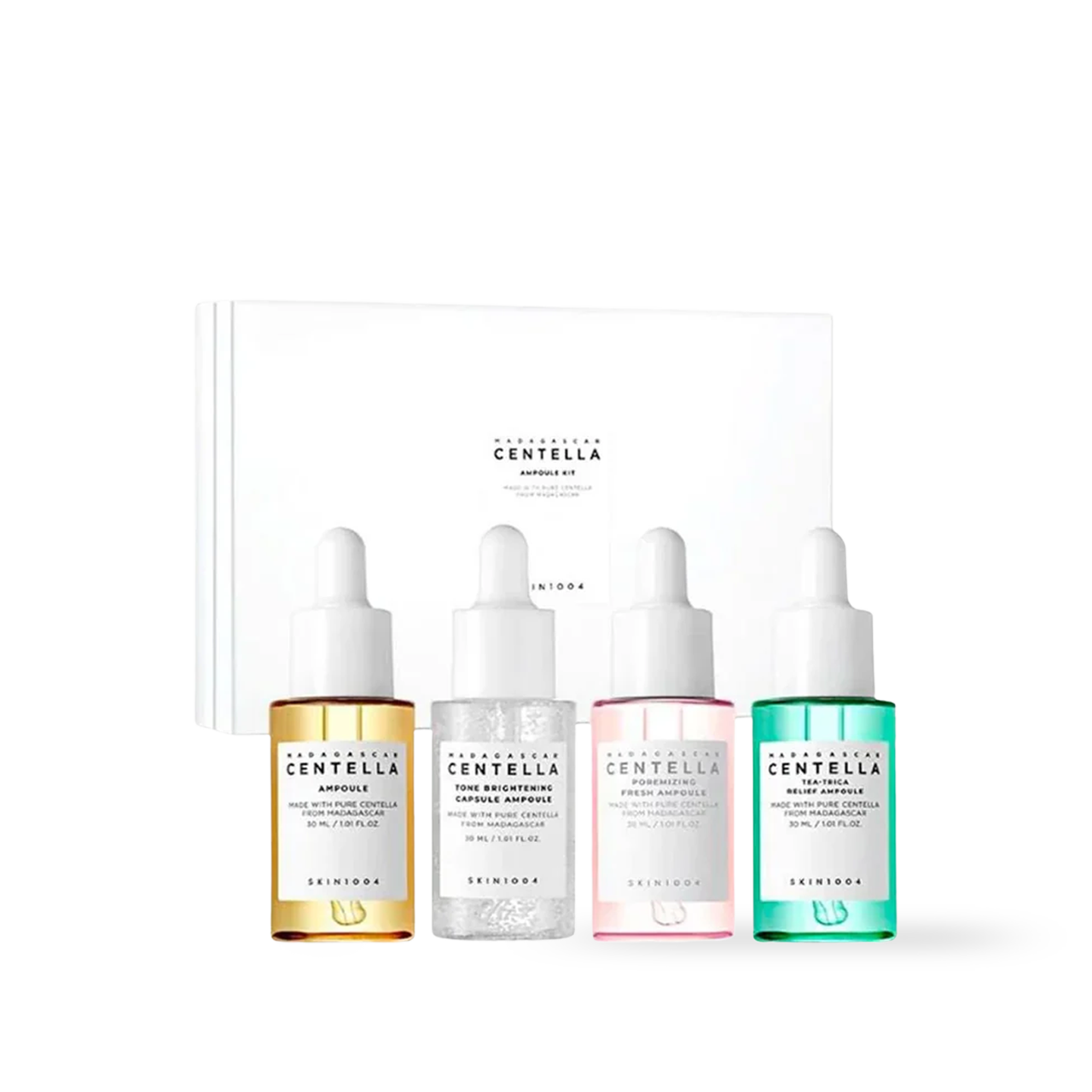 Four ampoule bottles laid out from the kit