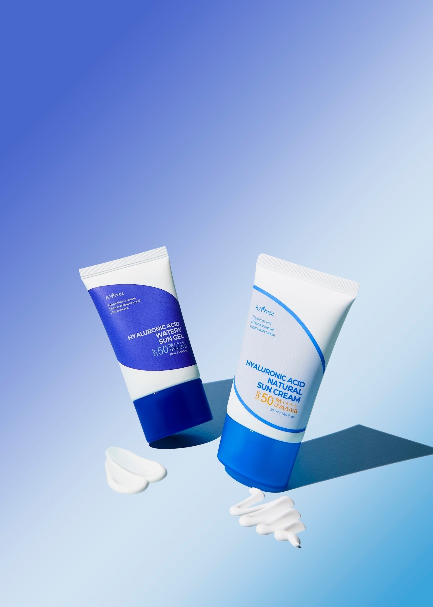 Isntree Hyaluronic Acid Natural Sun Cream bottle next to packaging box